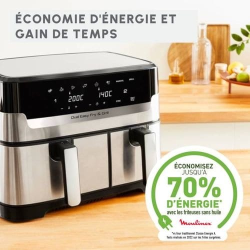 Moulinex Dual Easy Fry & Grill Oil-Free Air Fryer 8.3L Stainless Steel 2 Baskets